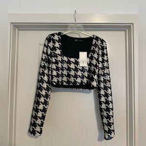 Zara Black and White Houndstooth Crop Top